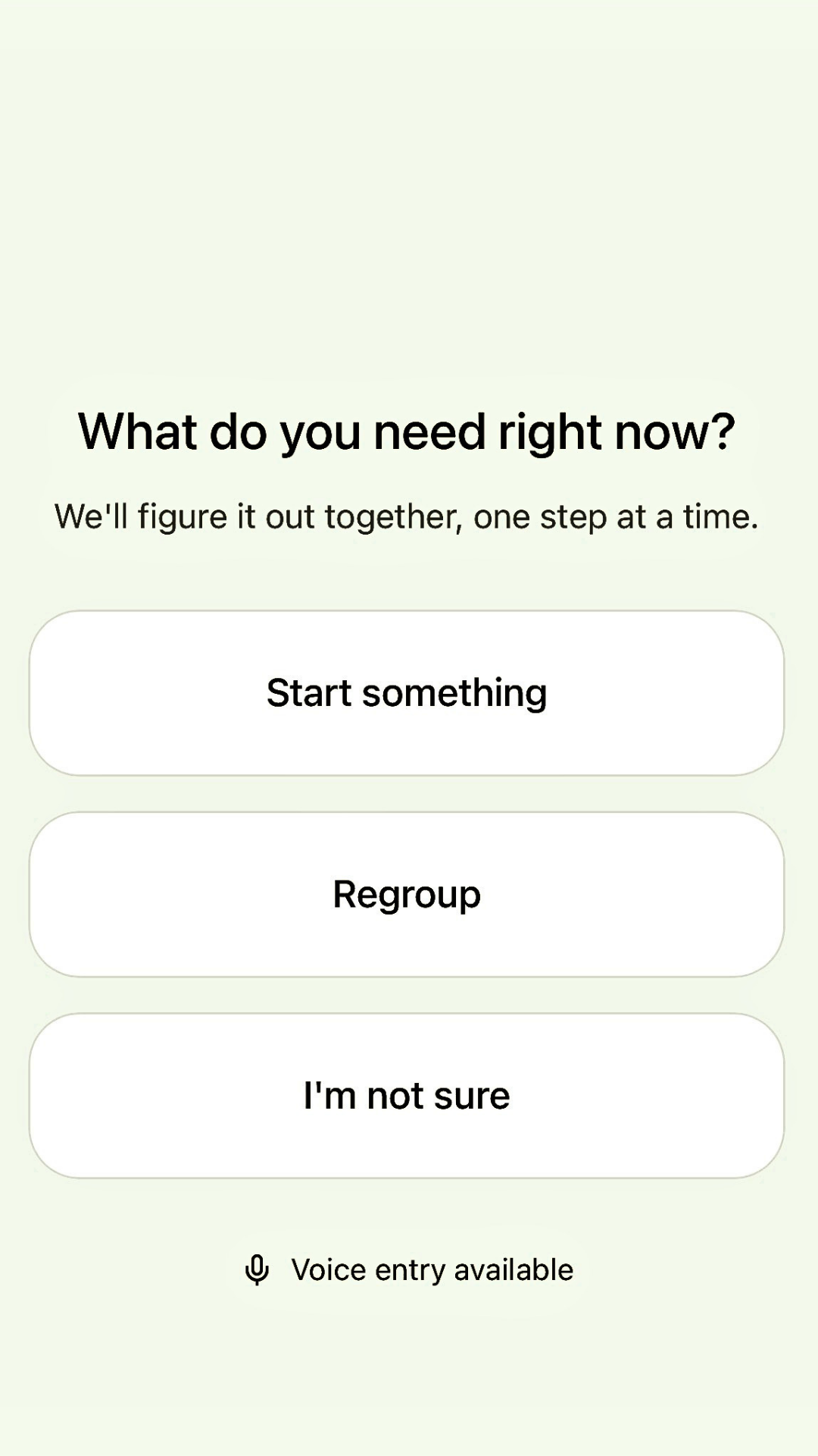 Scaffold home screen offering three support paths